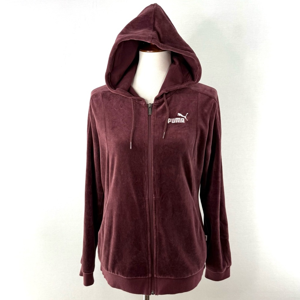 Puma Logo Burgundy Long Sleeve Velour Hoodie XL